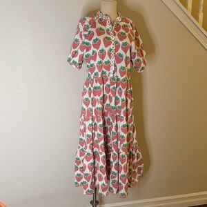 Sheridan French Tiered Midi Dress Strawberry 🍓 Poplin Pockets Embellished Medium